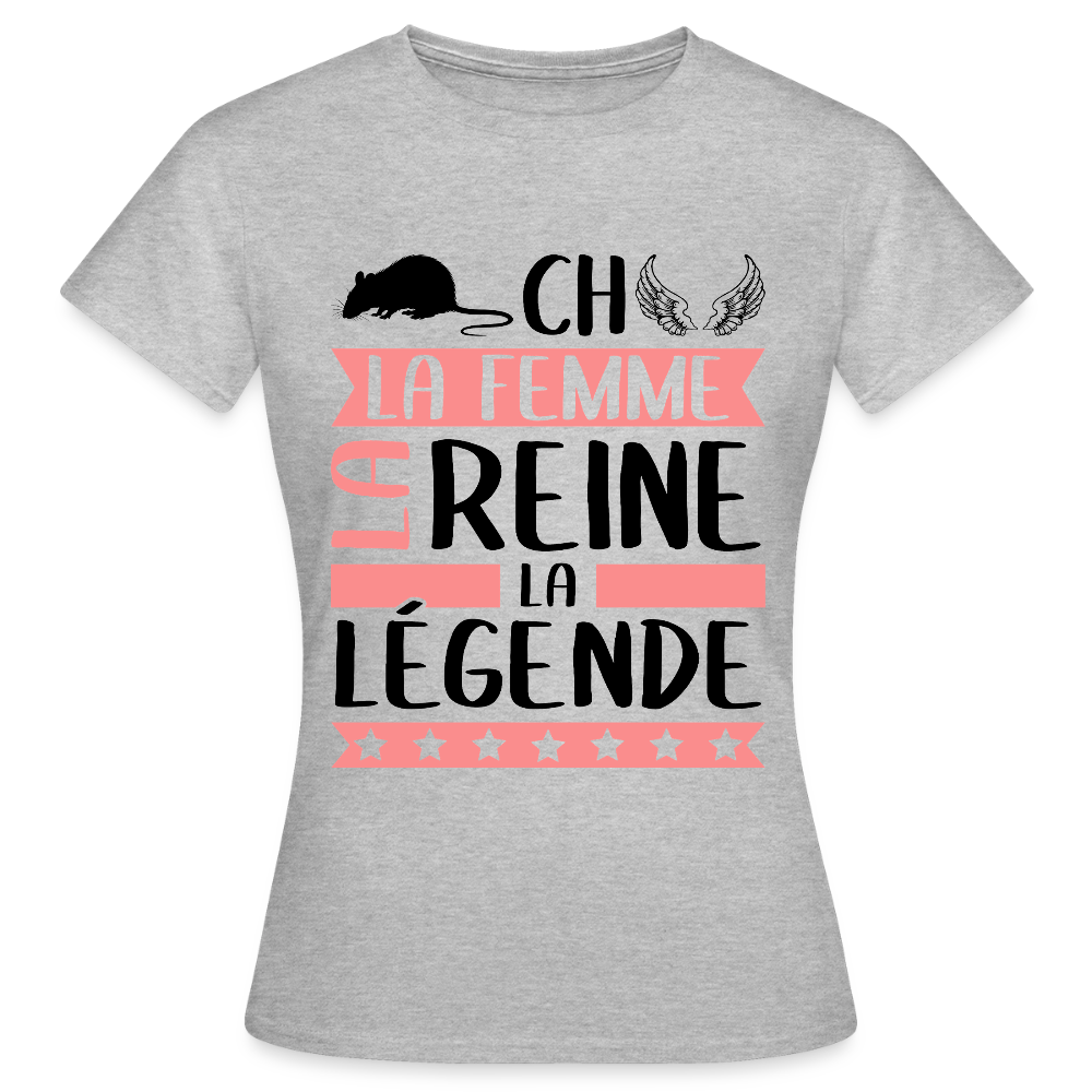T-shirt femme coloris clair Rachel rébus – La femme, la reine, la légende - gris chiné