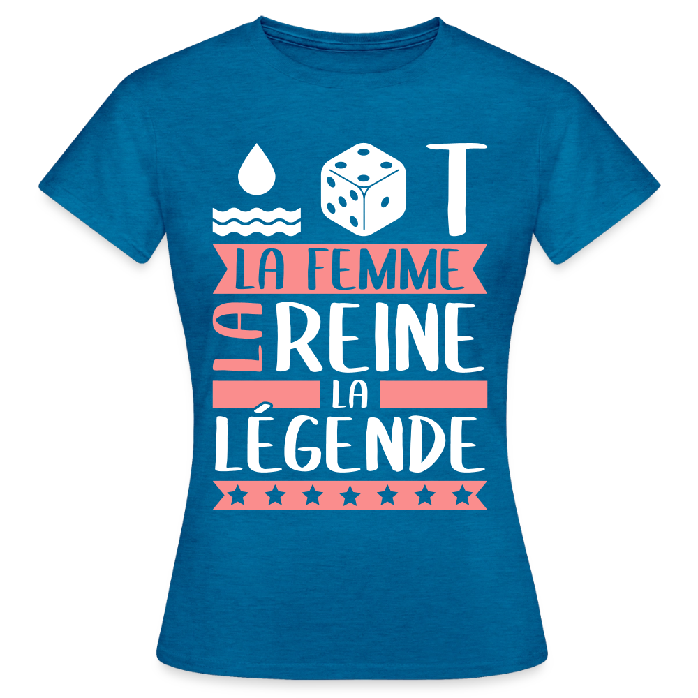 T-shirt femme Odette rébus – La femme, la reine, la légende - bleu saphir antique chiné