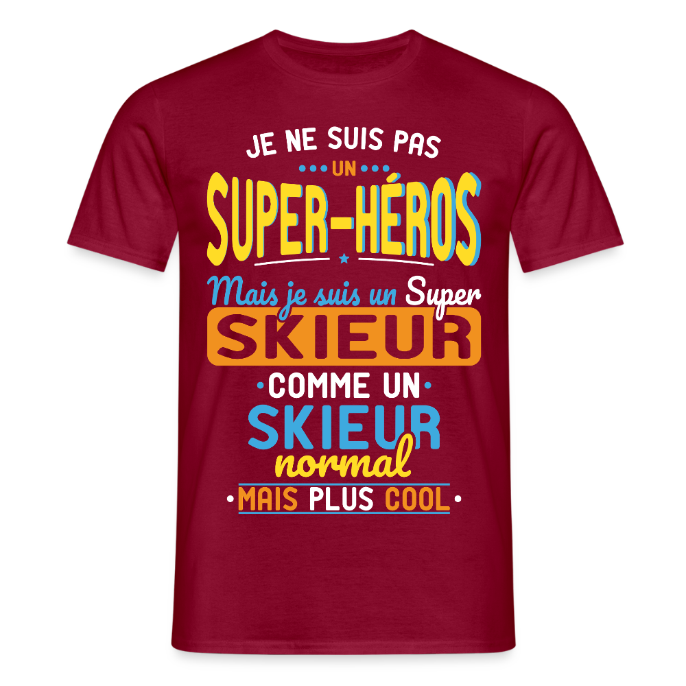 T-shirt Homme - Pas un Super-Héros mais un super Skieur - rouge brique