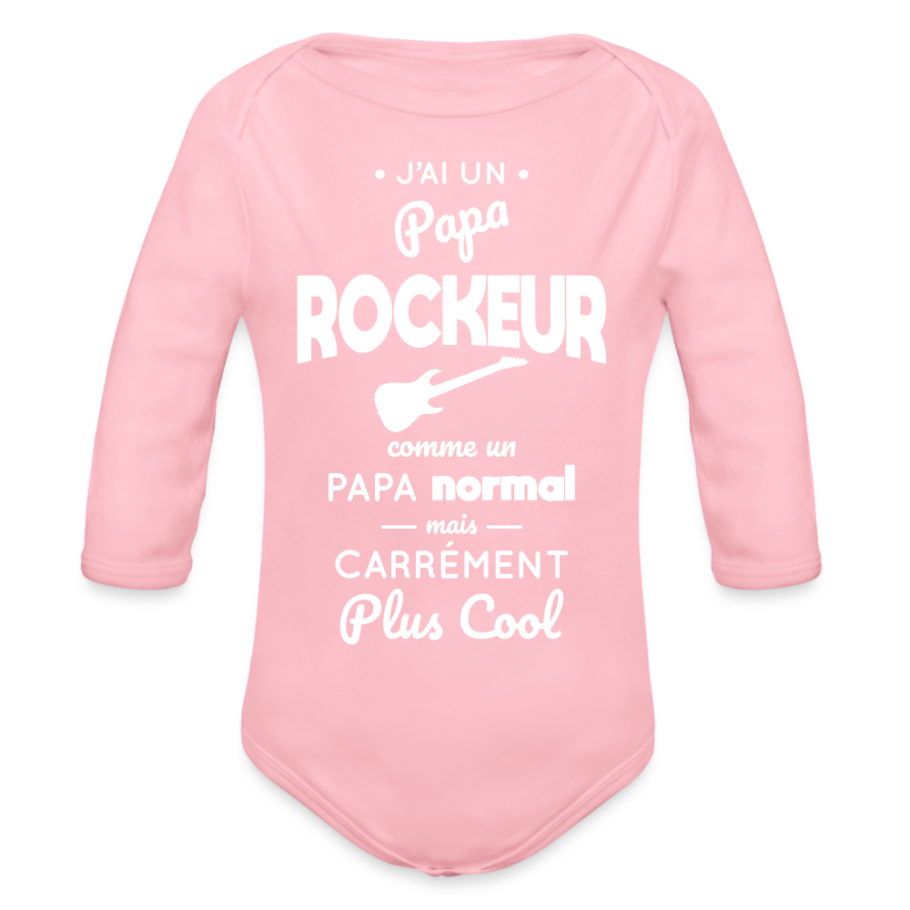 Body Bébé bio manches longues - J'ai un papa rockeur - rose clair