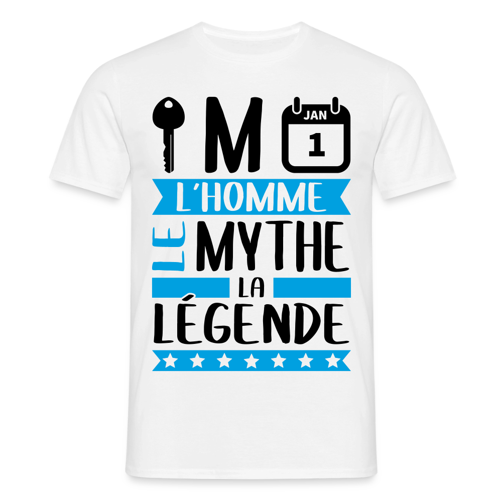 T-shirt homme coloris clair Clément rébus – L’homme, le mythe, la légende - blanc