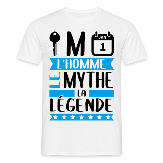 T-shirt homme coloris clair Clément rébus – L’homme, le mythe, la légende - blanc