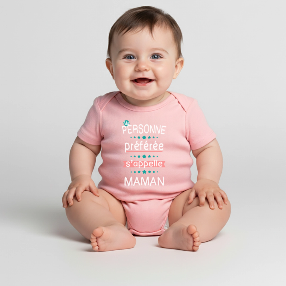 Body bébé bio manches courtes impression rose - Personne préférée Maman - rose