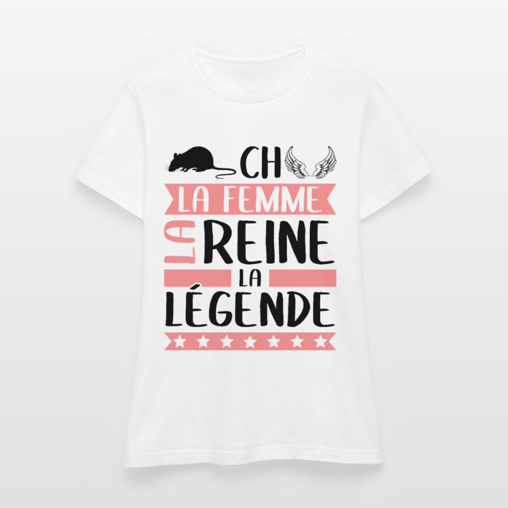 T-shirt femme coloris clair Rachel rébus – La femme, la reine, la légende - blanc