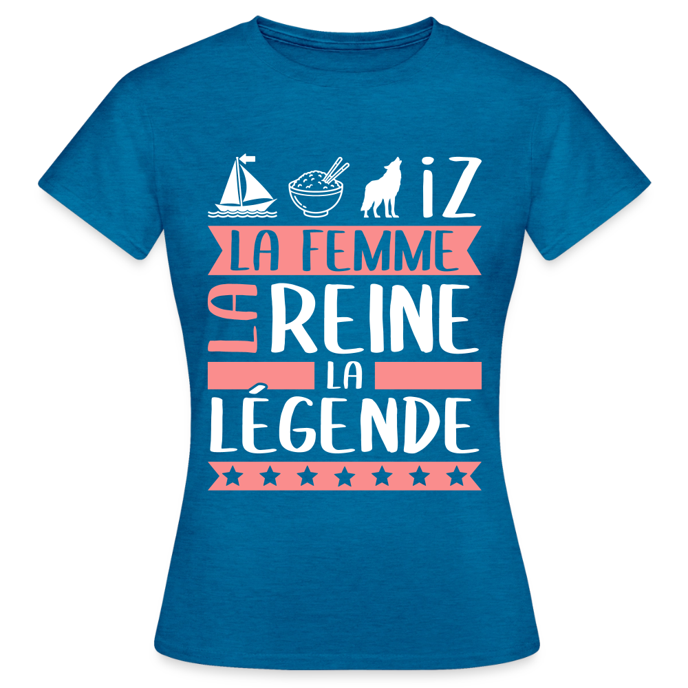 T-shirt femme Marie-Louise rébus – La femme, la reine, la légende - bleu saphir antique chiné
