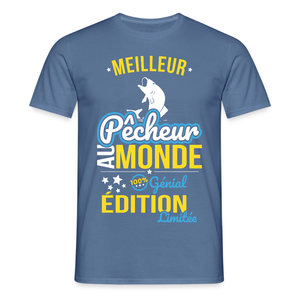 T-shirt Homme - Meilleur Pêcheur au monde - 100% génial - bleu pigeon 