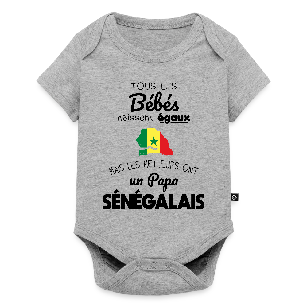 Body Bébé bio manches courtes - Les Meilleurs Ont Un Papa Sénégalais - gris chiné