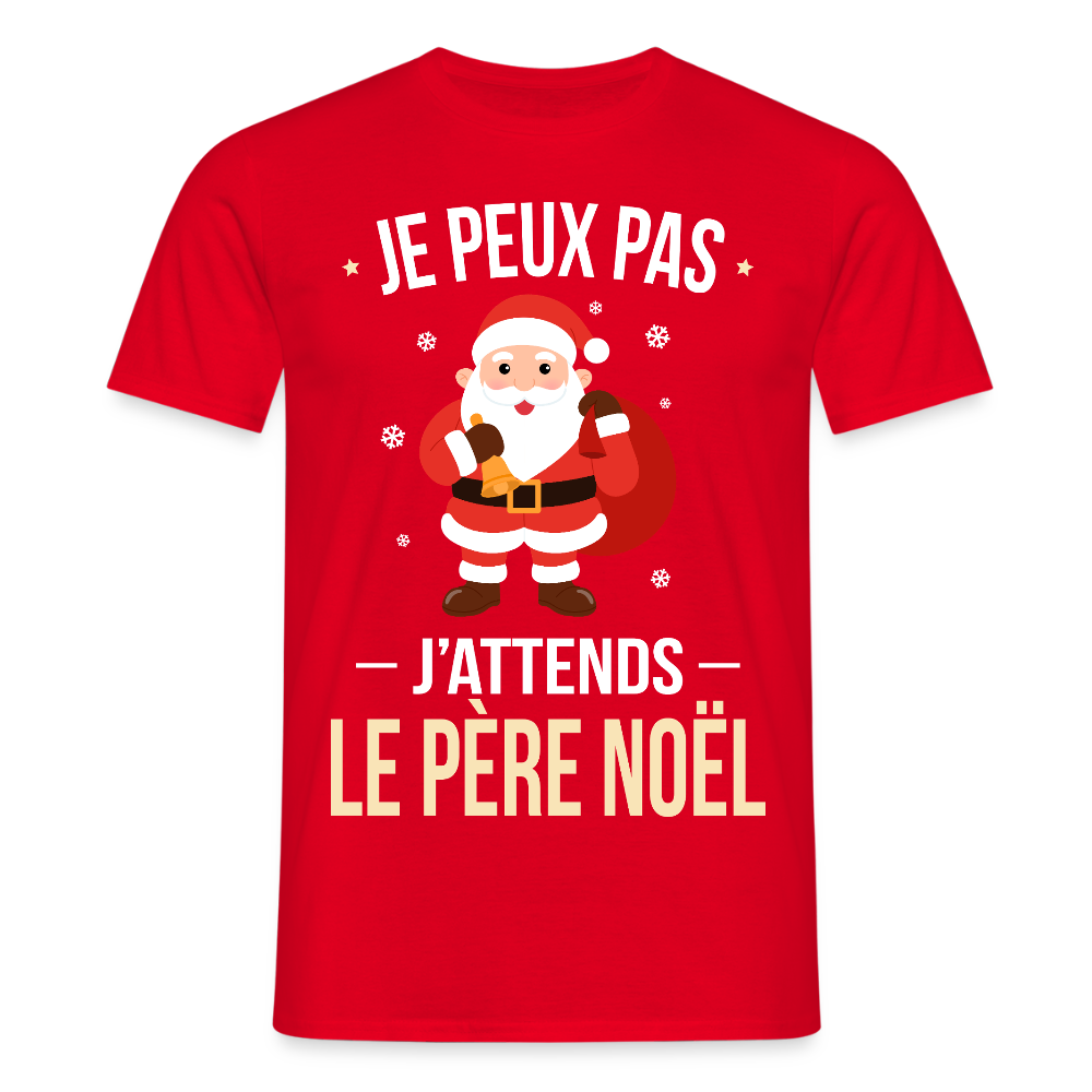 T-shirt homme Noël – Je peux pas, j’attends le Père Noël – Cadeau drôle et festif - rouge