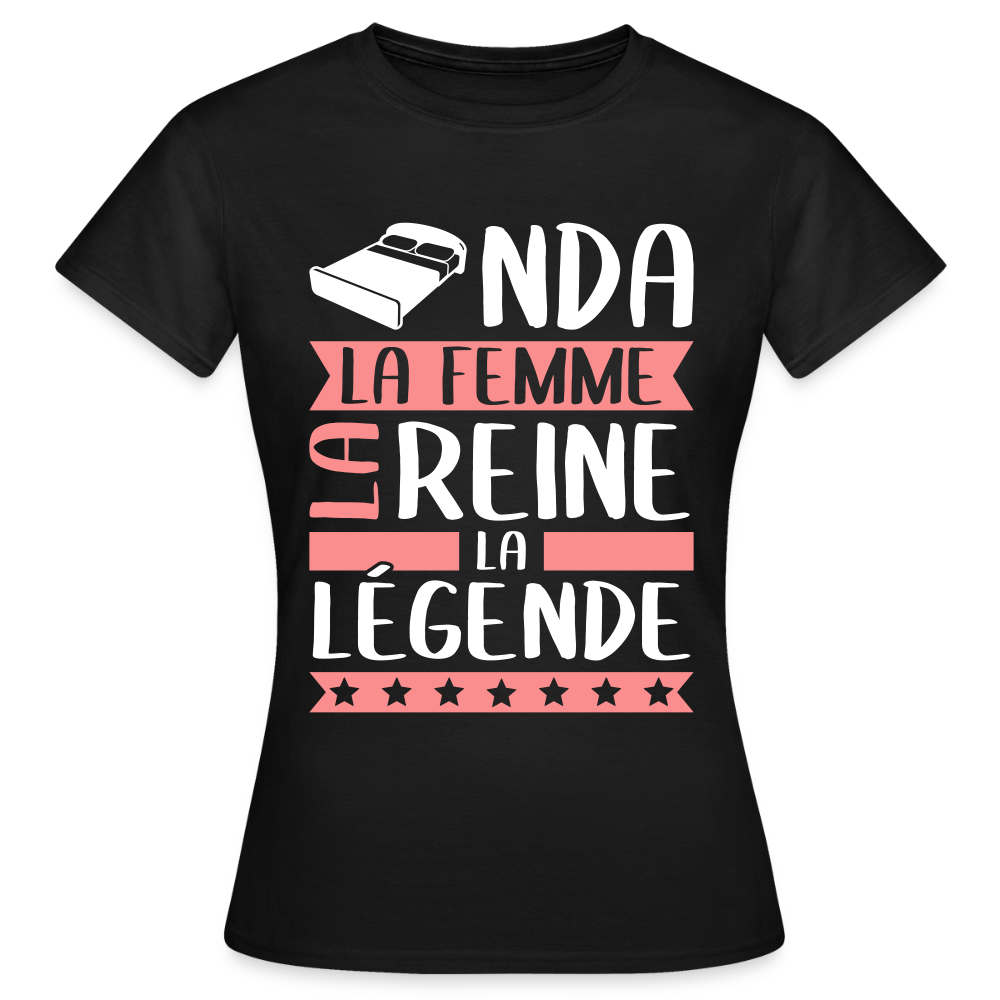 T-shirt femme Linda rébus – La femme, la reine, la légende - noir