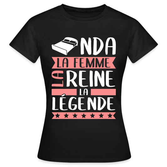 T-shirt femme Linda rébus – La femme, la reine, la légende - noir