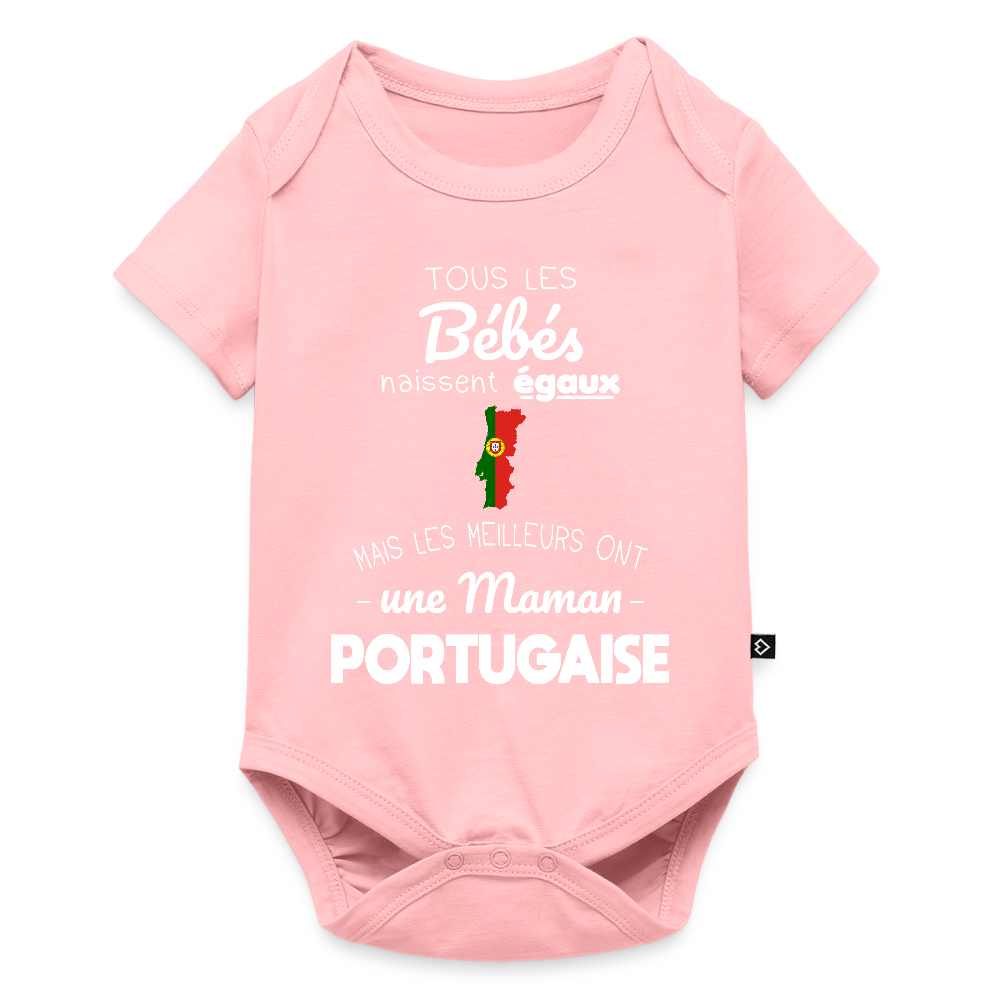 Body Bébé bio manches courtes - Les Meilleurs Ont Une Maman Portugaise - rose
