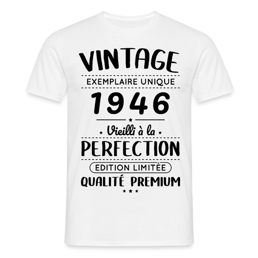 T-shirt anniversaire homme 80 ans coloris clair – Vintage 1946 – Perfection - blanc