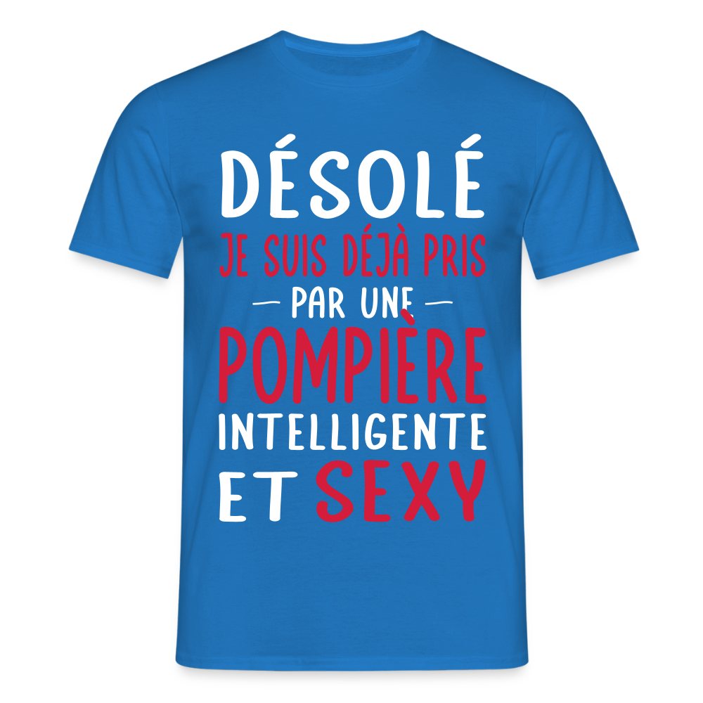 T-shirt Homme - Je suis pris par une pompière intelligente et sexy - bleu royal