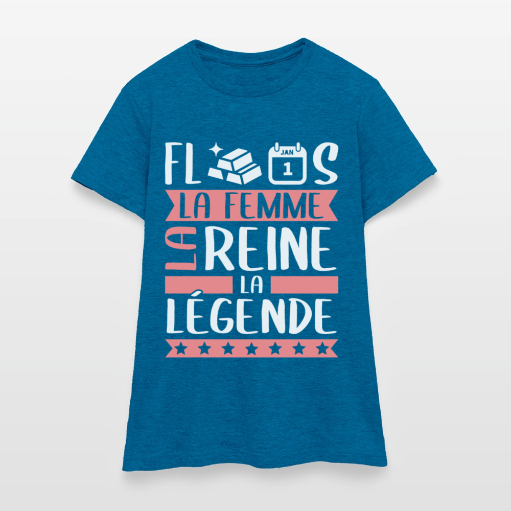 T-shirt femme Florence rébus – La femme, la reine, la légende - bleu saphir antique chiné