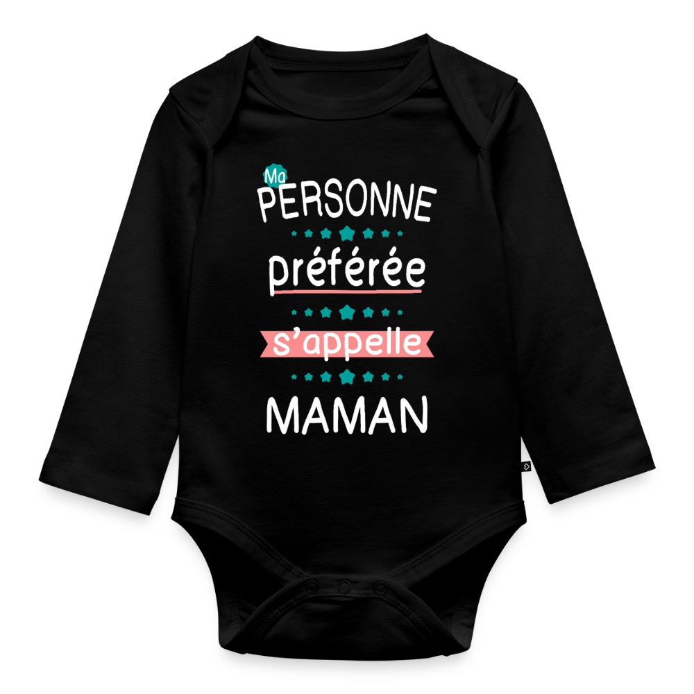 Body bébé bio manches longues impression rose - Personne préférée Maman - noir