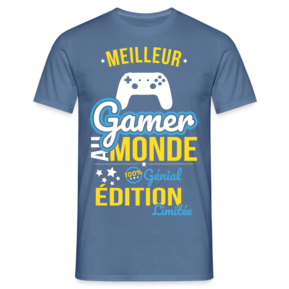 T-shirt Homme - Meilleur Gamer au monde - 100% génial - bleu pigeon 