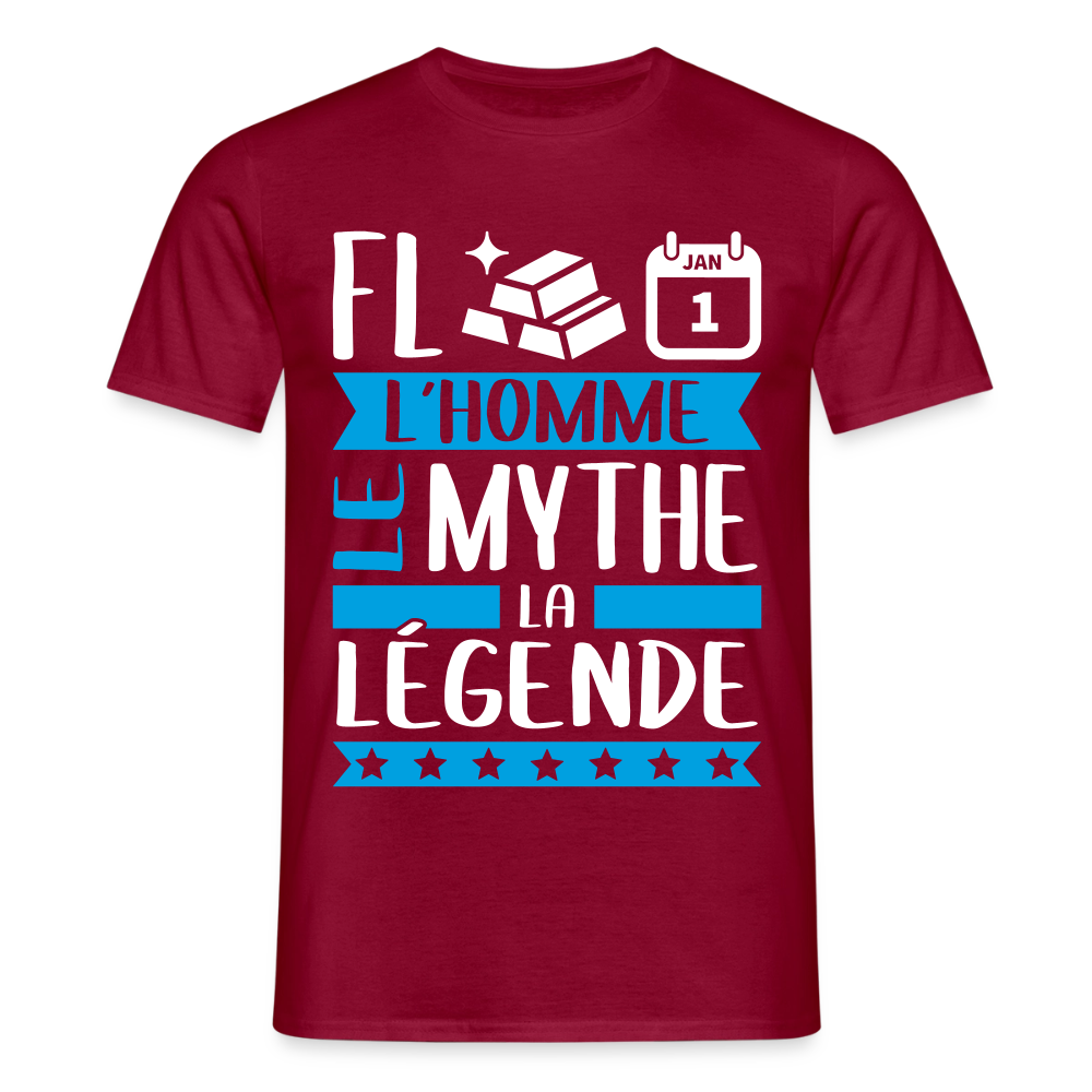 T-shirt homme Florent rébus – L’homme, le mythe, la légende - rouge brique