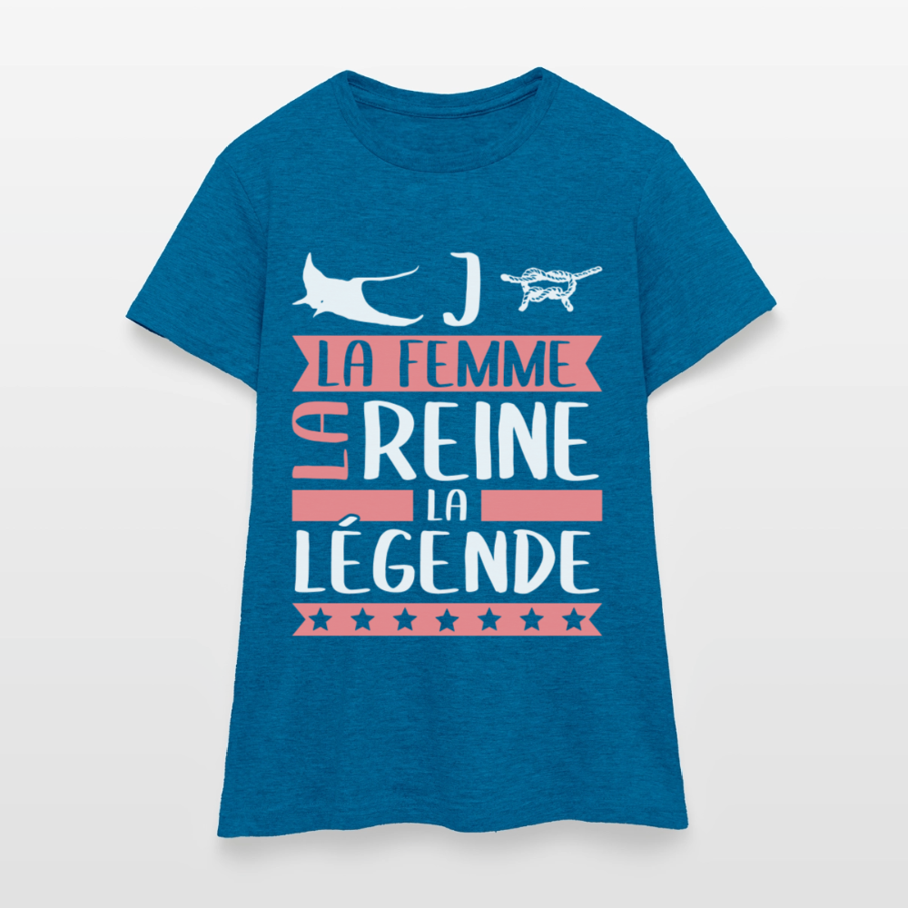 T-shirt femme Régine rébus – La femme, la reine, la légende - bleu saphir antique chiné