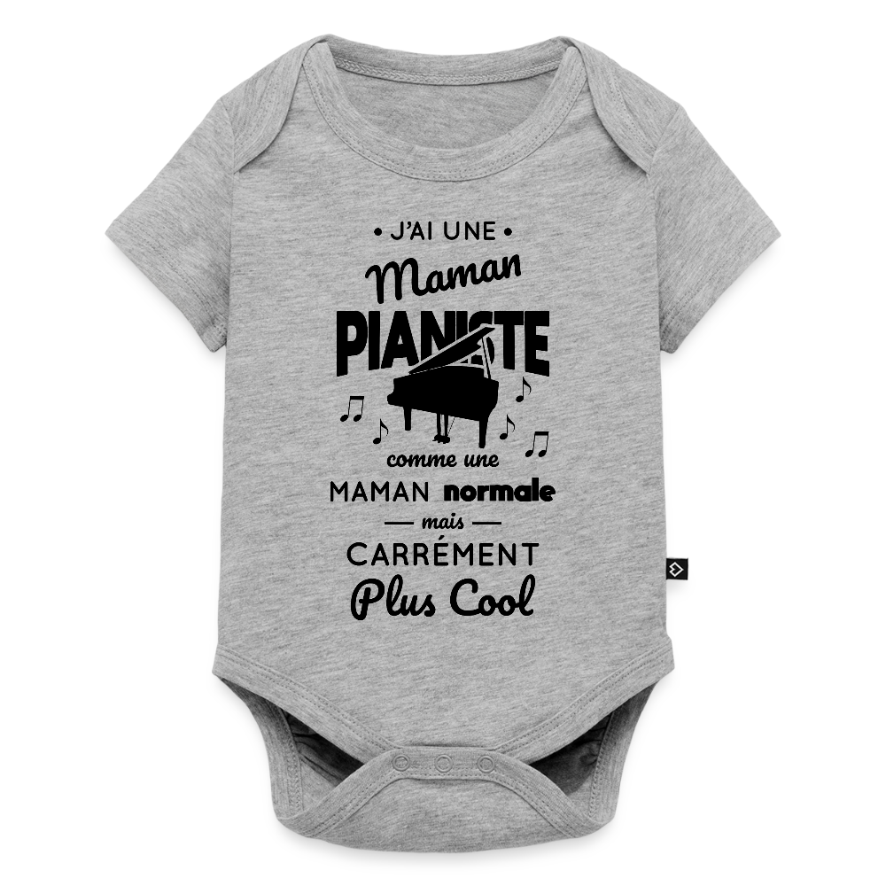 Body Bébé bio manches courtes - J'ai une maman pianiste - gris chiné