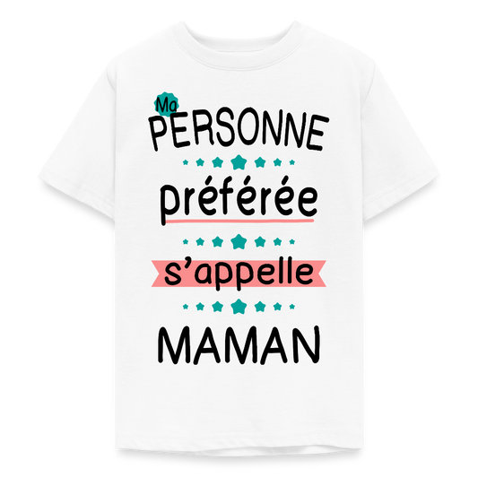 T-shirt ado coloris clair impression rose - Personne préférée Maman - blanc