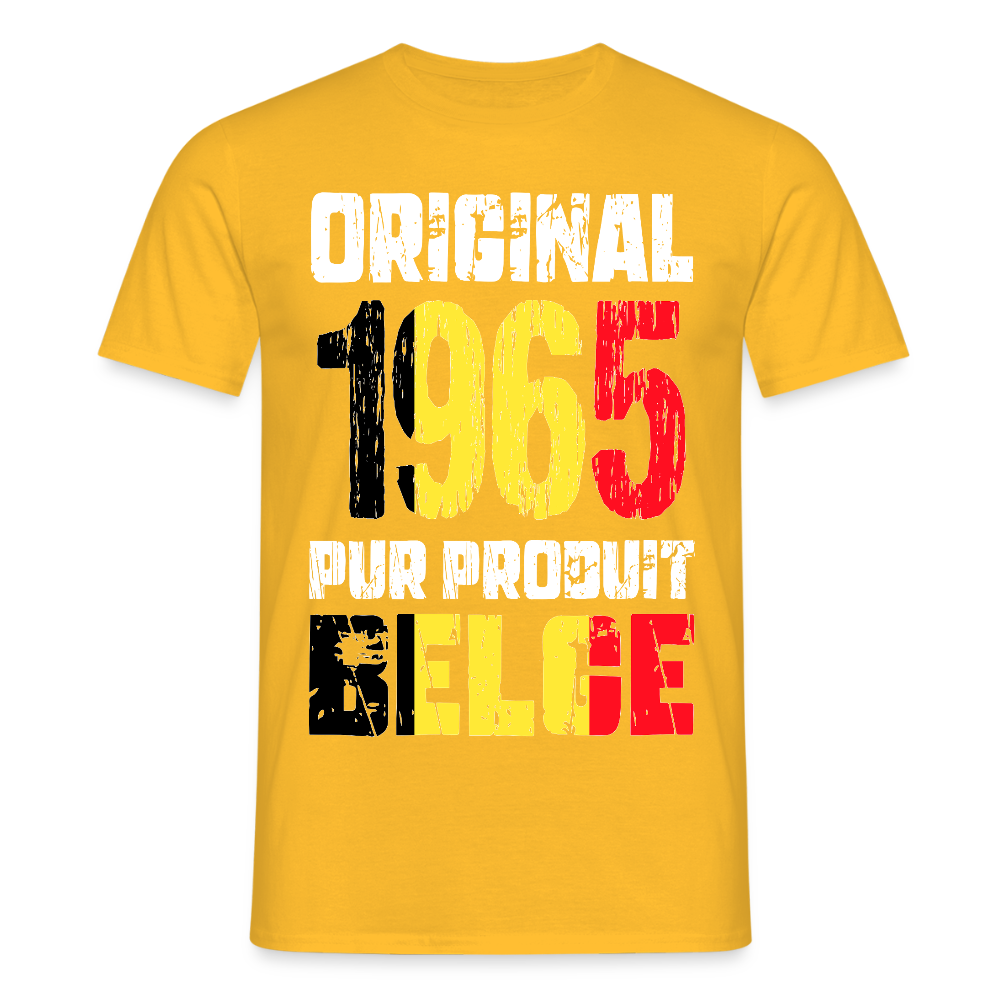T-shirt Homme - Anniversaire 60 Ans - Original 1965 - Pur produit Belge - jaune