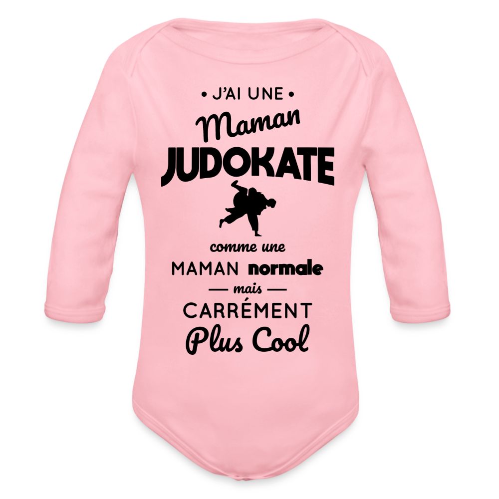 Body Bébé bio manches longues - J'ai une maman judokate - rose clair