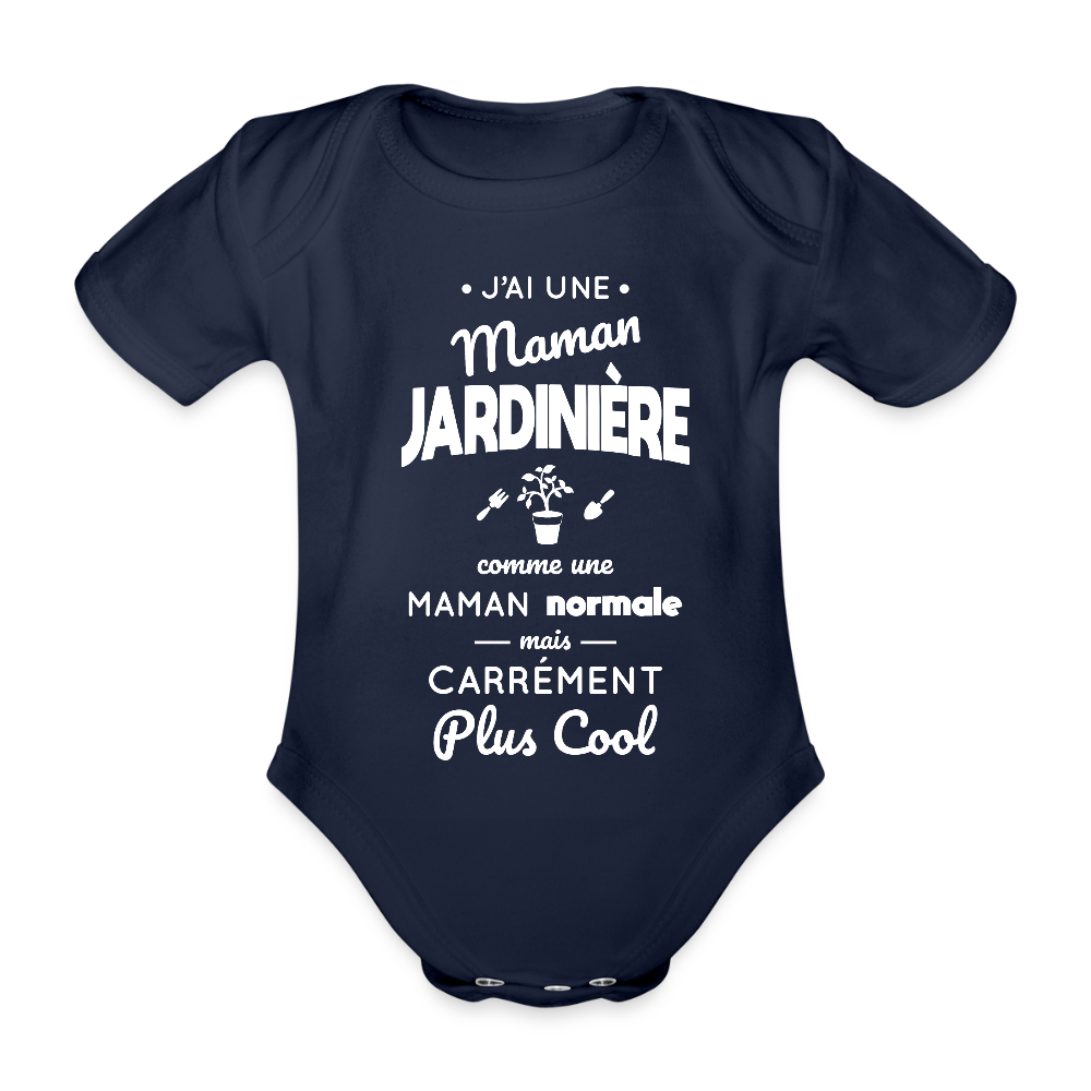 Body Bébé bio manches courtes - J'ai une maman jardinière - marine foncé
