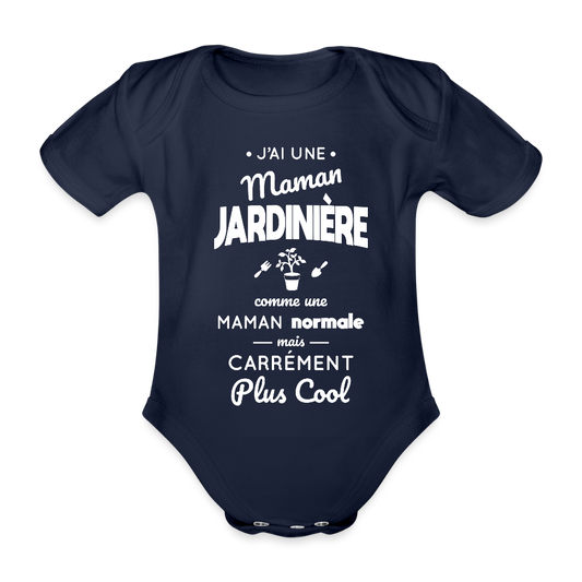 Body Bébé bio manches courtes - J'ai une maman jardinière - marine foncé