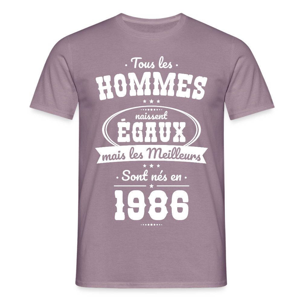 T-shirt anniversaire homme 40 ans – Les meilleurs sont nés en 1986 - mauve gris 