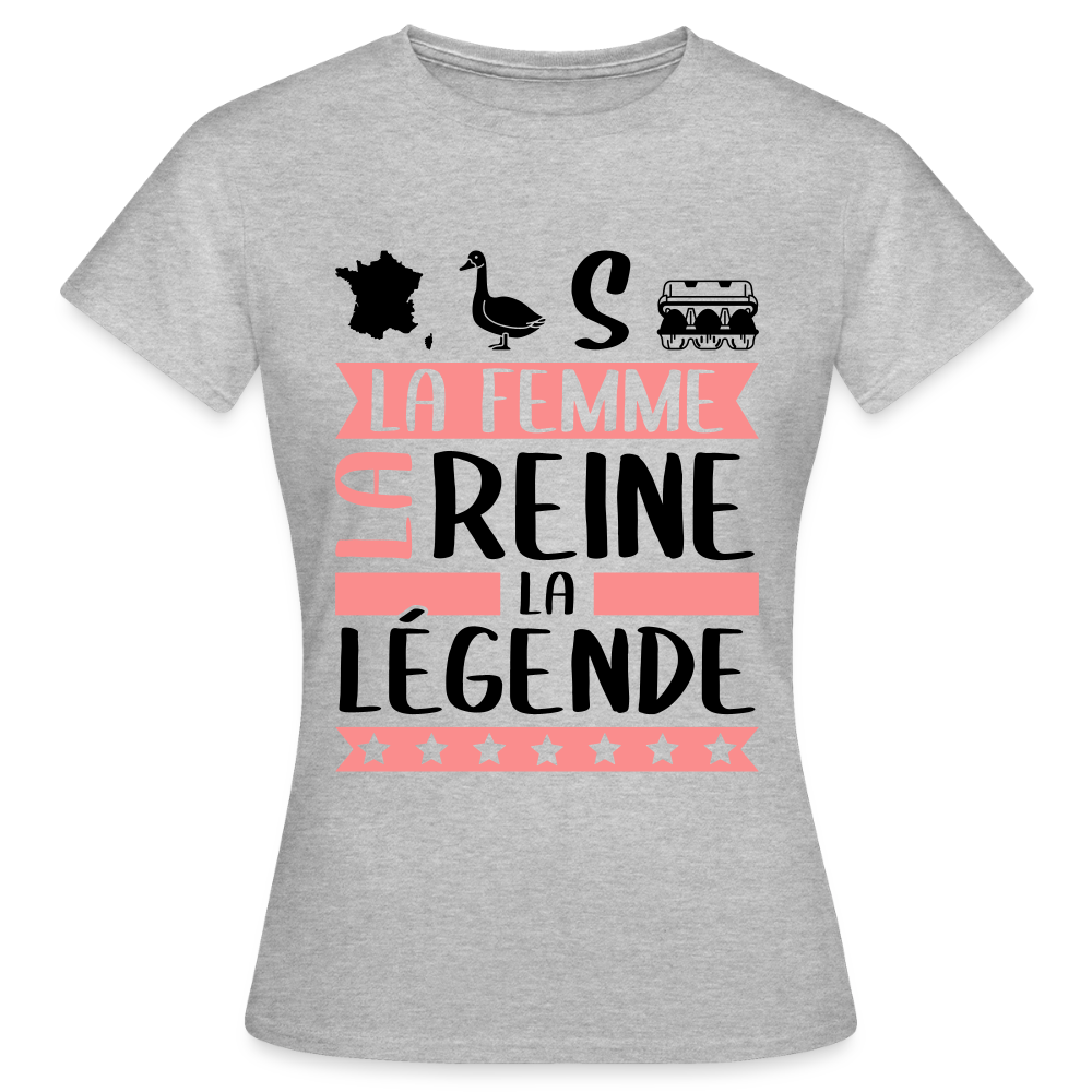 T-shirt femme coloris clair Françoise rébus – La femme, la reine, la légende - gris chiné