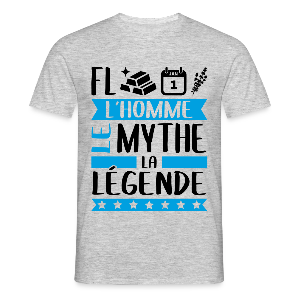 T-shirt homme coloris clair Florentin en rébus – L’homme, le mythe, la légende - gris chiné