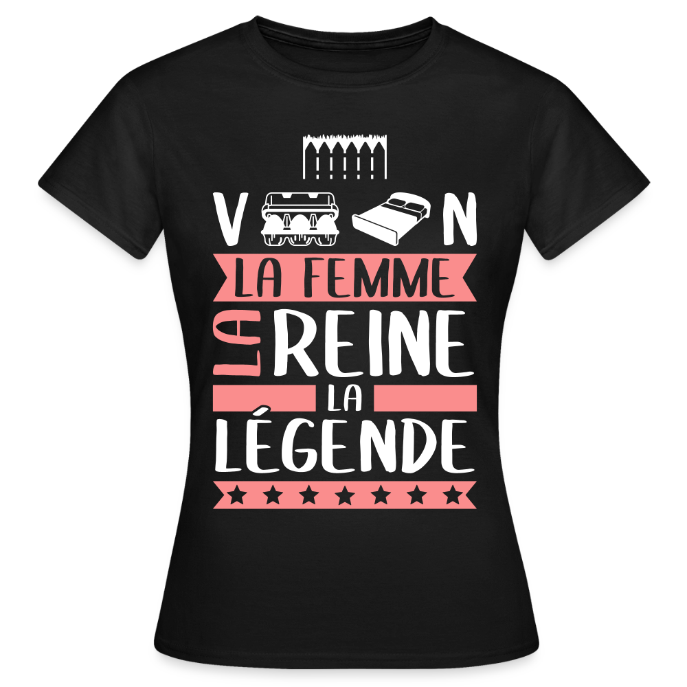 T-shirt femme Evelyne rébus – La femme, la reine, la légende - noir