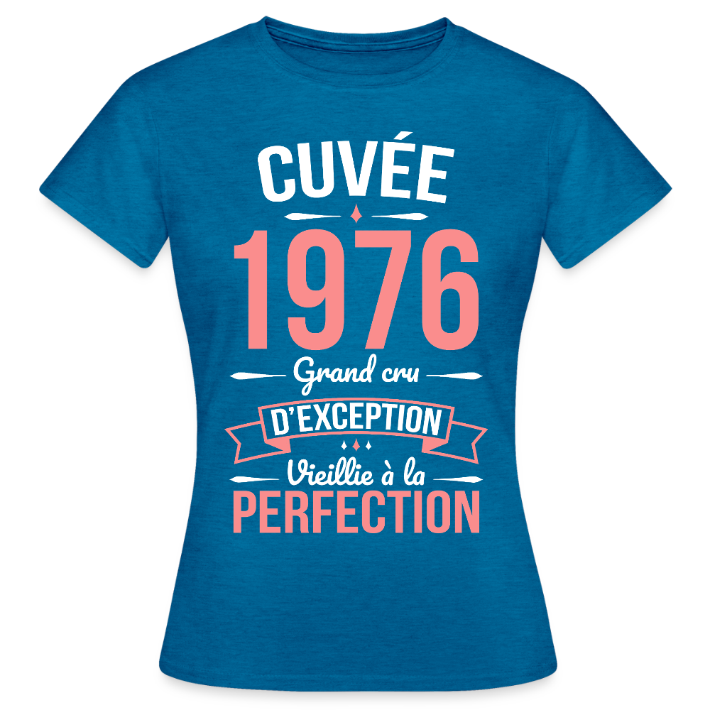 T-shirt anniversaire femme 50 ans – Cuvée 1976, Grand cru d’exception - bleu saphir antique chiné