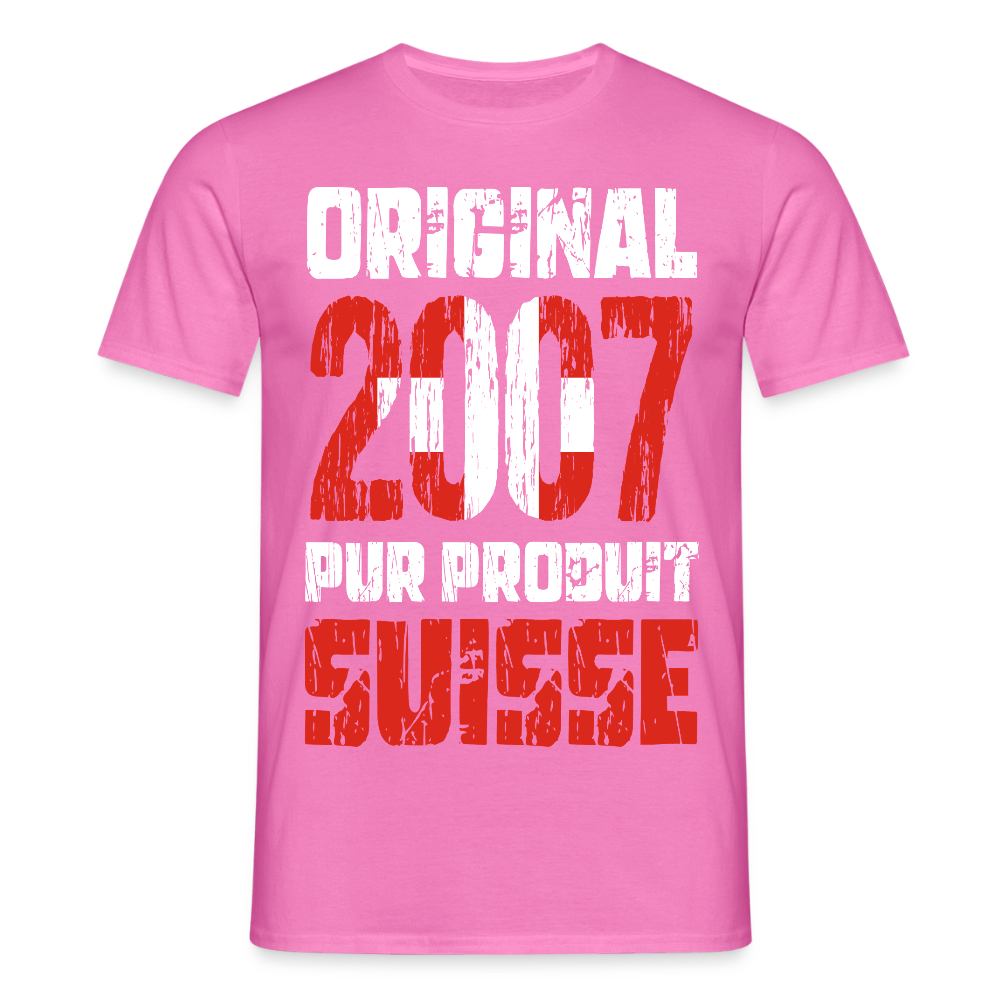 T-shirt Homme - Anniversaire 18 Ans - Original 2007 - Pur produit Suisse - rose