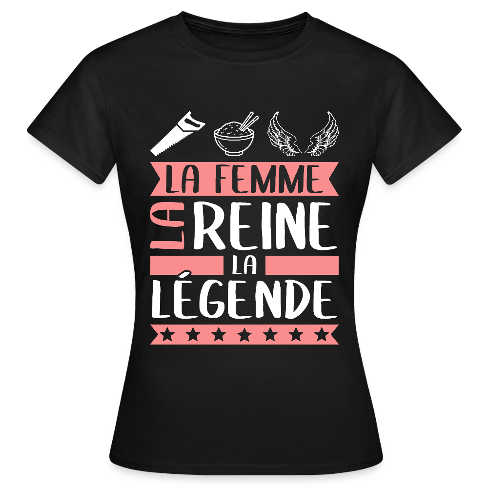 T-shirt femme Cyrielle rébus – La femme, la reine, la légende - noir