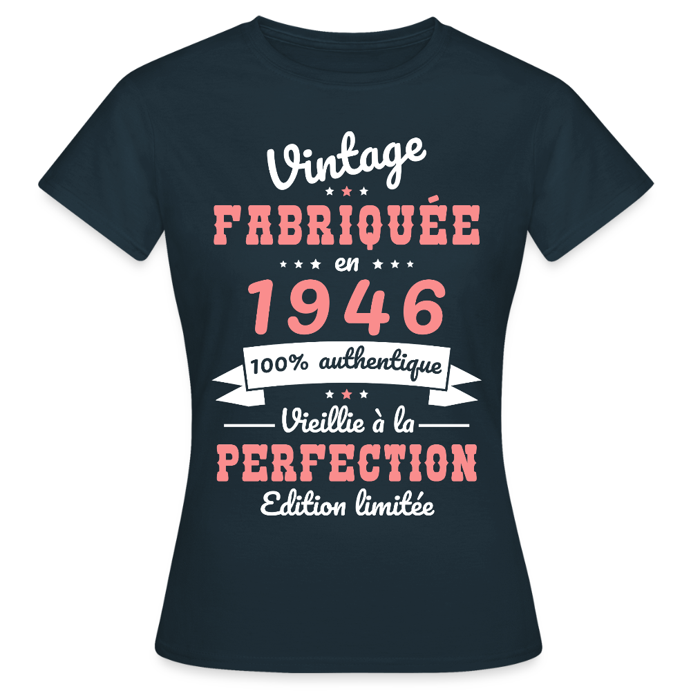 T-shirt anniversaire femme 80 ans – Vintage 1946 - marine