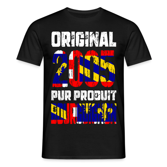 T-shirt Homme - Anniversaire 20 Ans - Original 2005 - Pur produit Bourguignon - noir