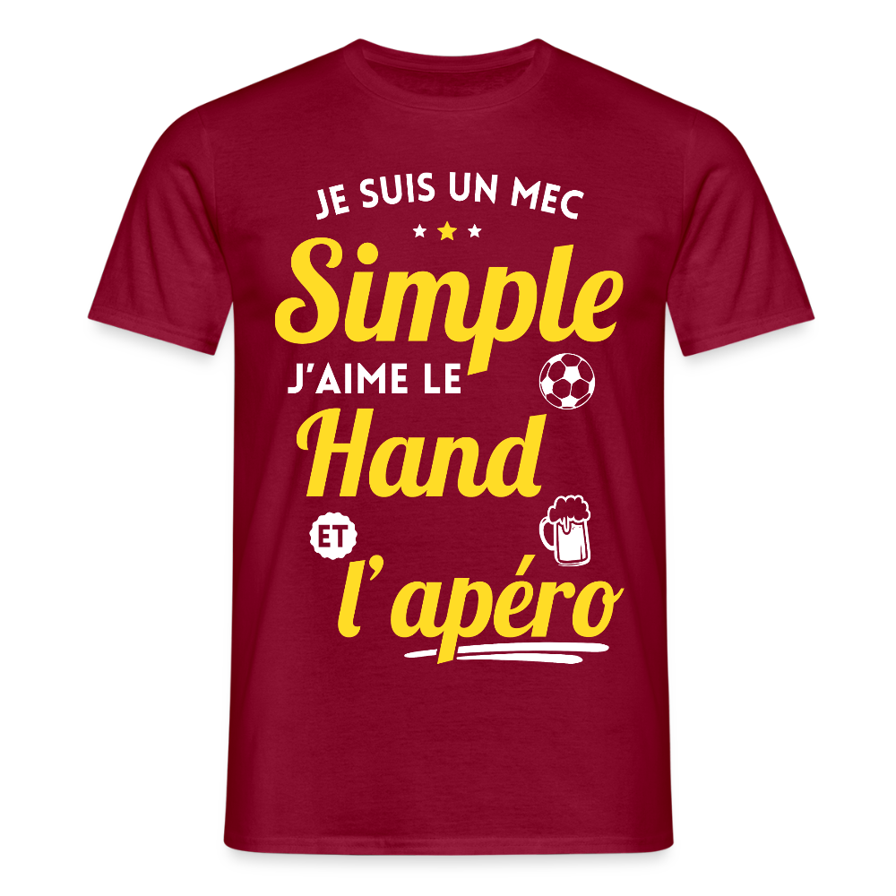 T-shirt Homme - J'aime le hand et l'apéro - rouge brique