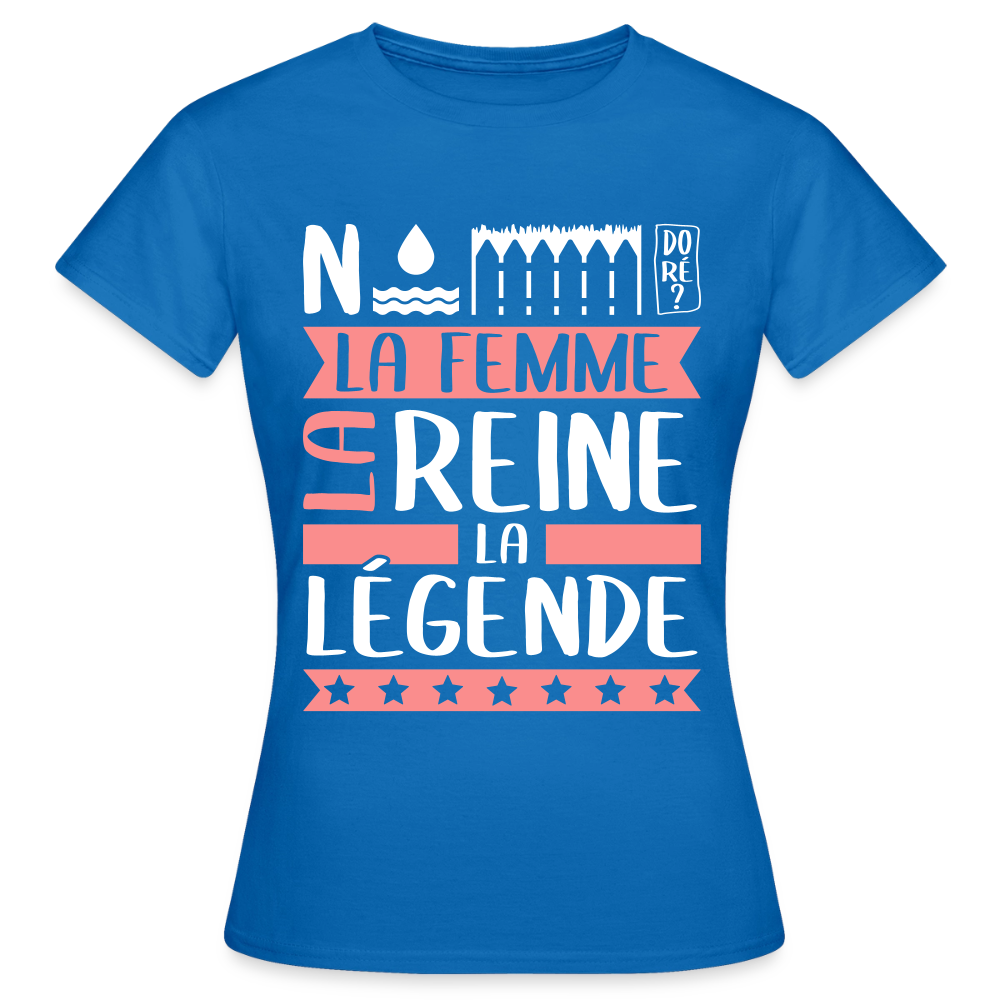 T-shirt femme Noémie rébus – La femme, la reine, la légende - bleu royal