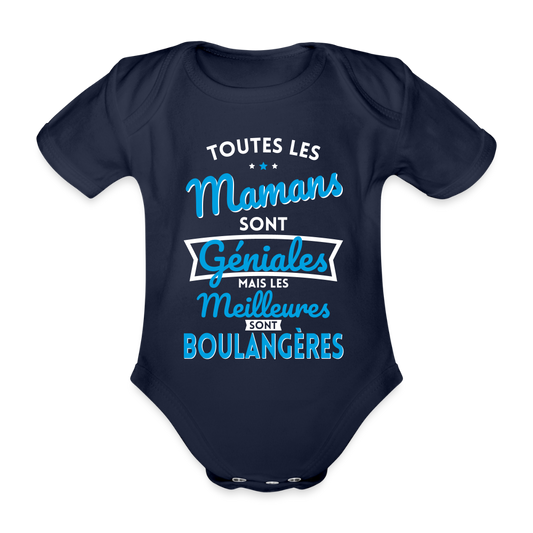 Body Bébé bio manches courtes - Mamans géniales - Les meilleures sont boulangères - marine foncé