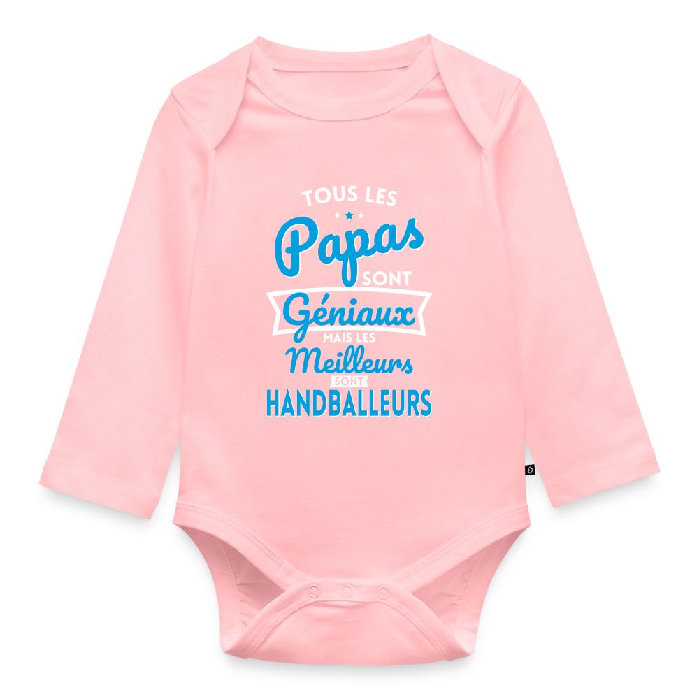 Body Bébé bio manches longues - Papas géniaux - Les meilleurs sont handballeurs - rose