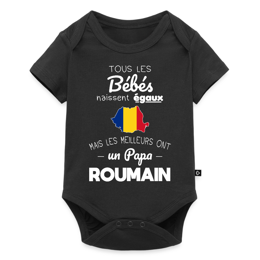 Body Bébé bio manches courtes - Les Meilleurs Ont Un Papa Roumain - noir