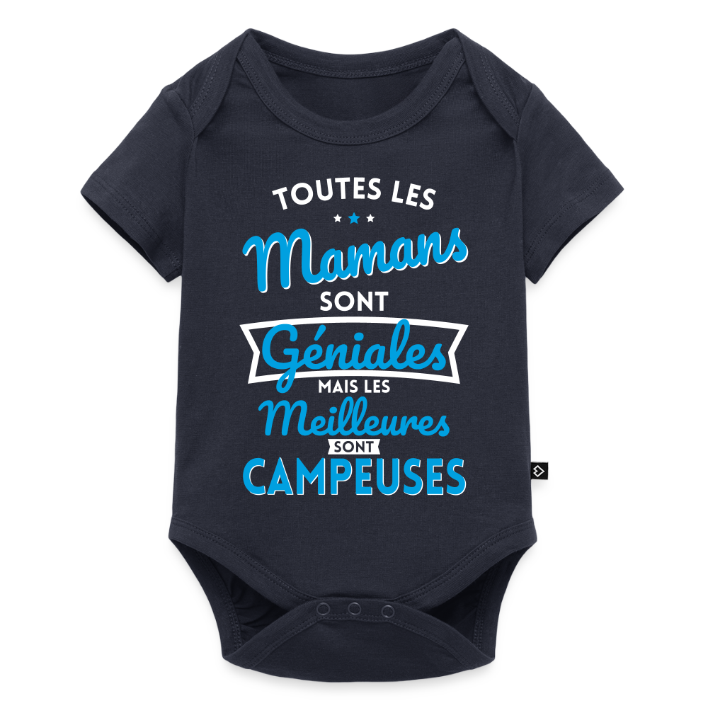 Body Bébé bio manches courtes - Mamans géniales - Les meilleures sont campeuses - bleu marine