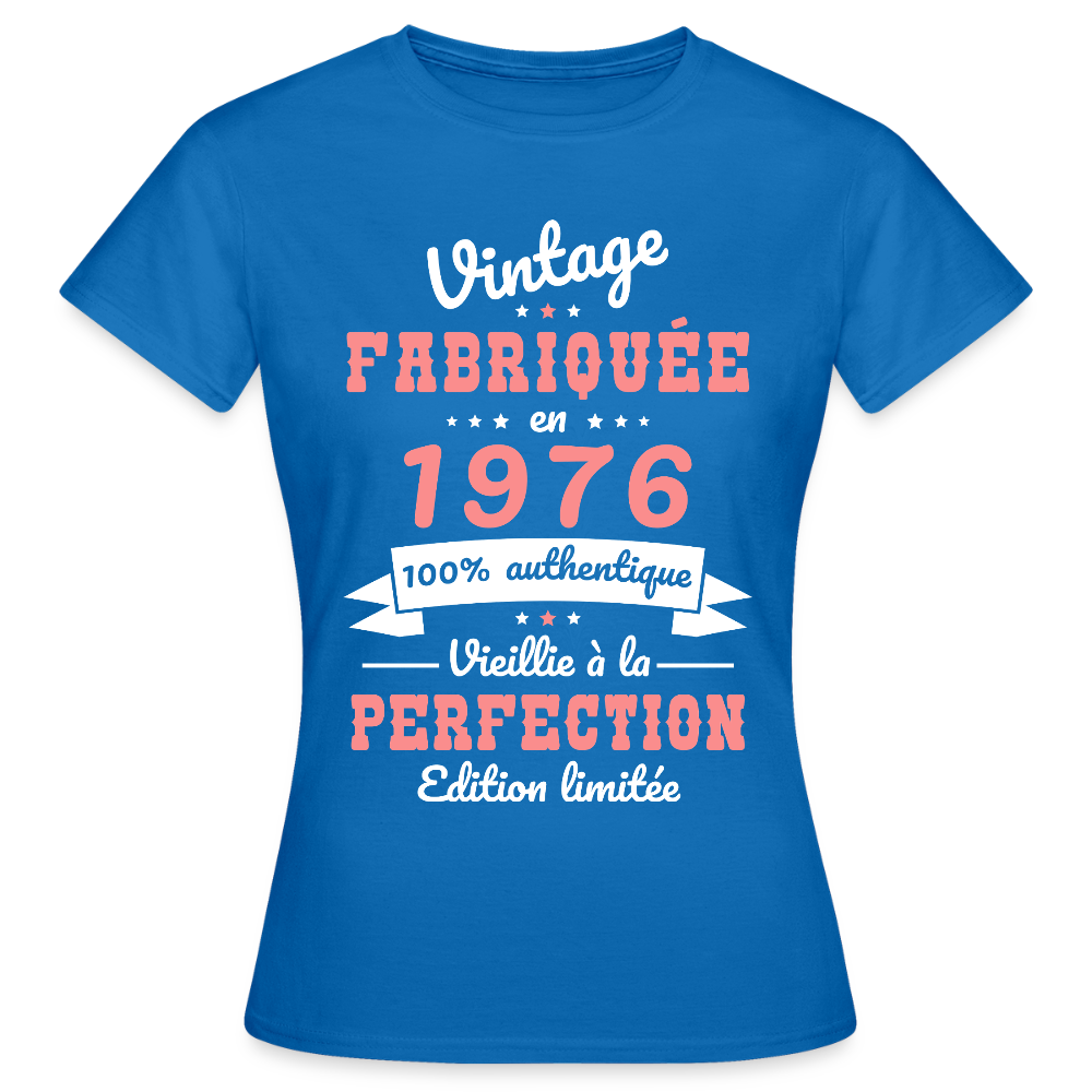 T-shirt anniversaire femme 50 ans – Vintage 1976 - bleu royal