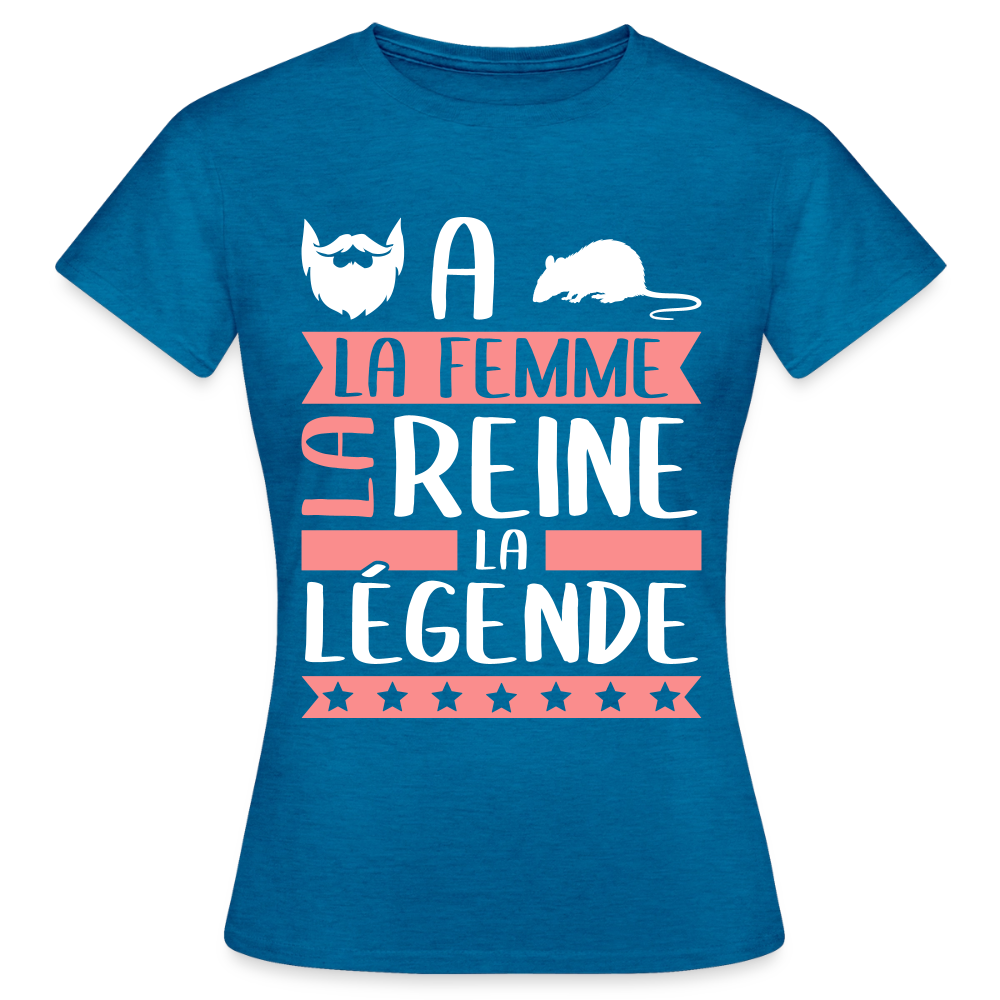 T-shirt femme Barbara rébus – La femme, la reine, la légende - bleu saphir antique chiné