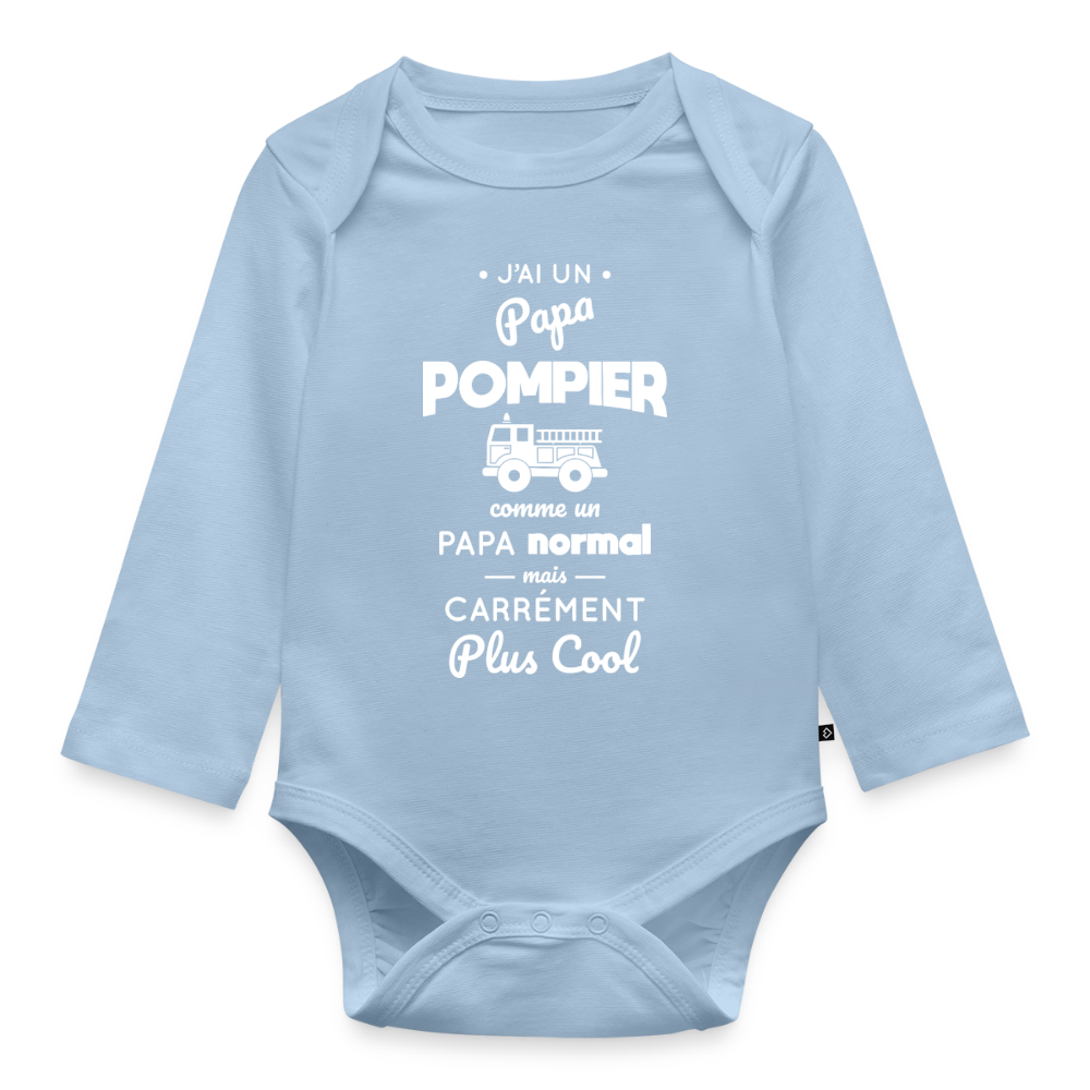 Body Bébé bio manches longues - J'ai un papa pompier - bleu clair