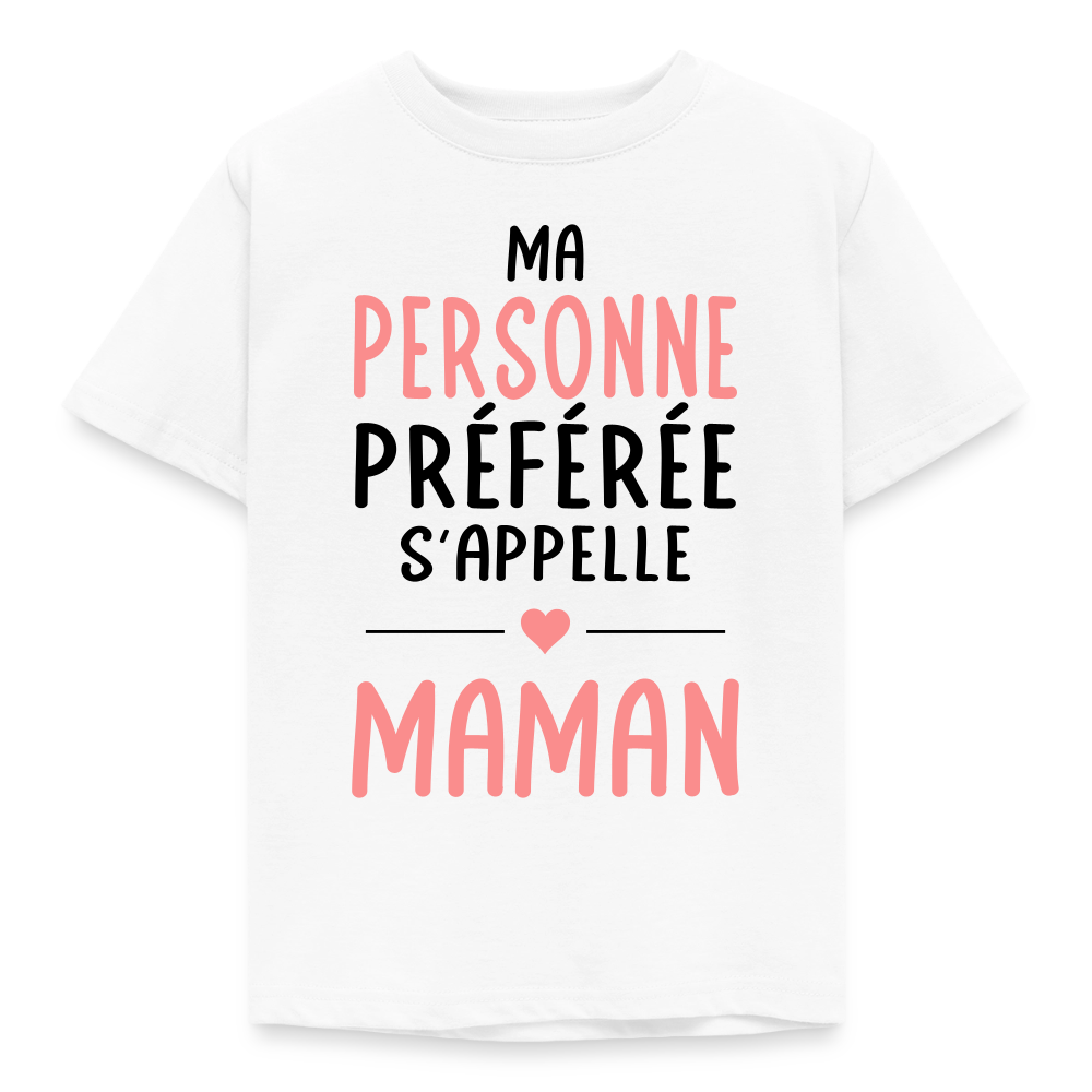T-shirt enfant coloris clair texte rose - Ma personne préférée s'appelle Maman - blanc