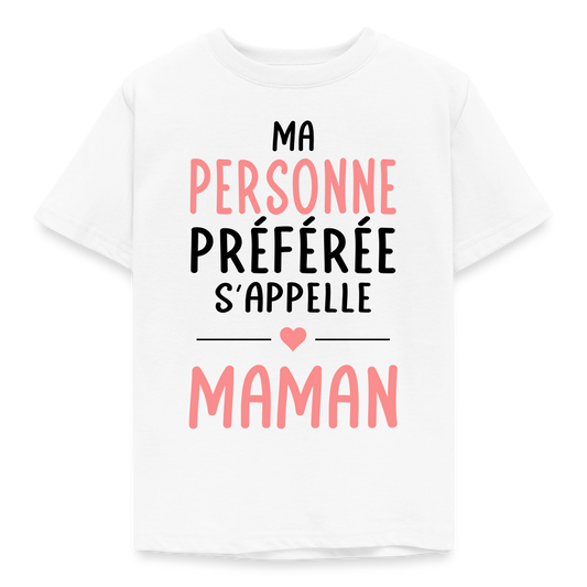 T-shirt enfant coloris clair texte rose - Ma personne préférée s'appelle Maman - blanc