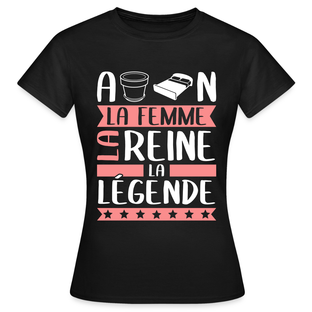 T-shirt femme Apolline rébus – La femme, la reine, la légende - noir