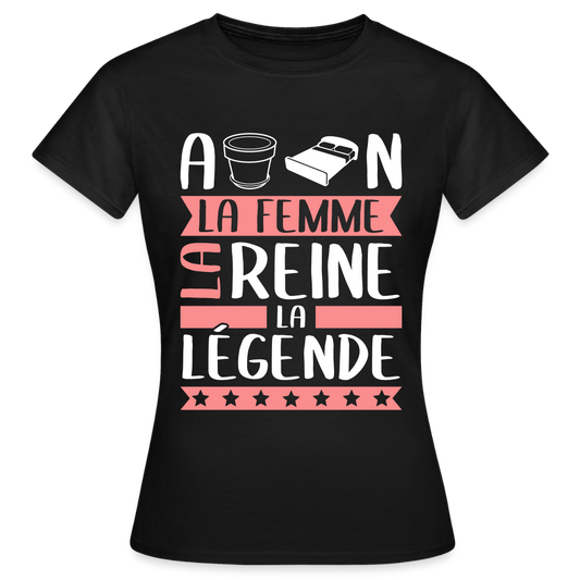 T-shirt femme Apolline rébus – La femme, la reine, la légende - noir